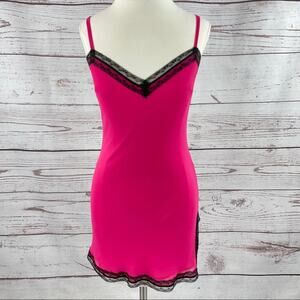 Express pink silk negligee with black lace